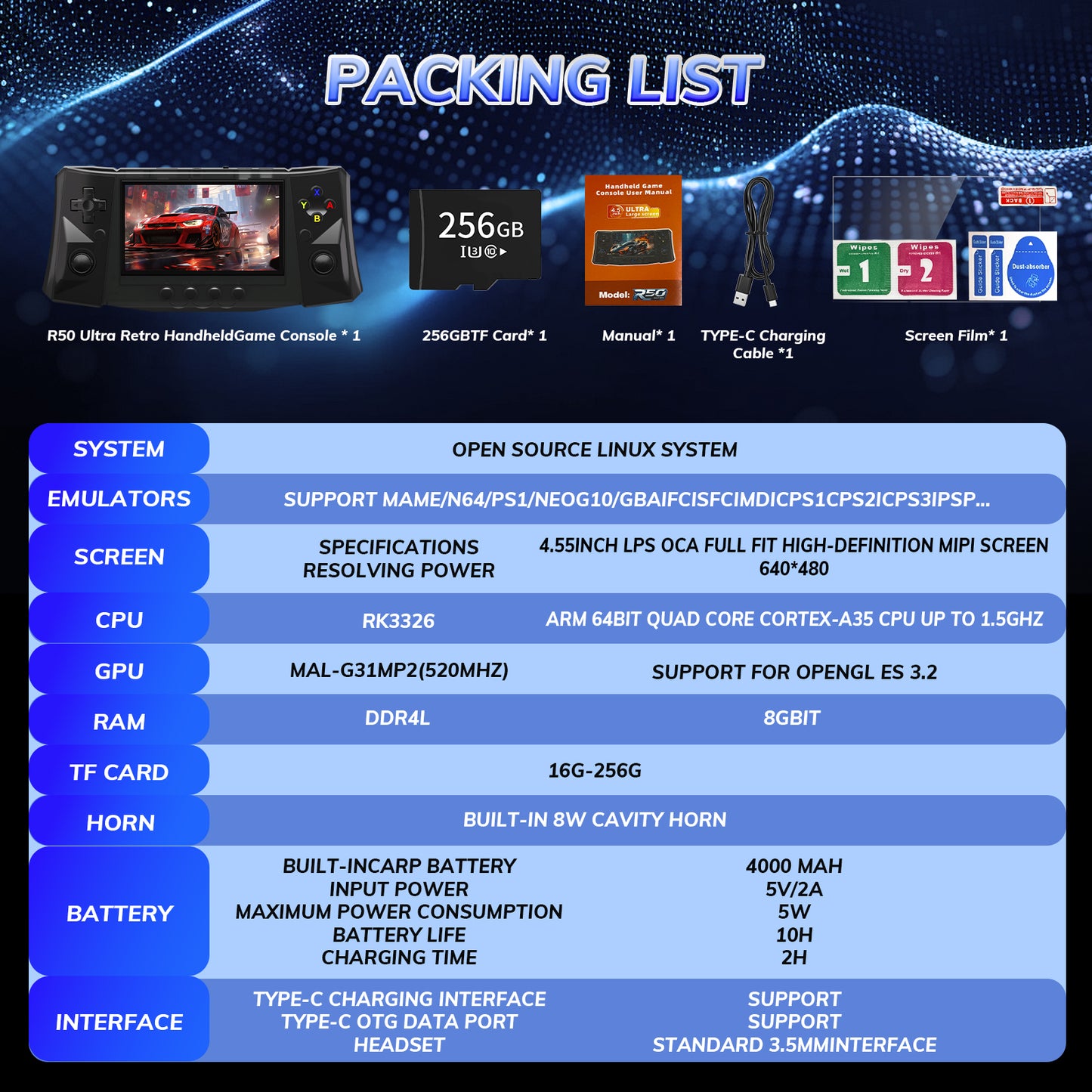 RegiisJoy R50 Ultra 50000 in 1 Handheld Game Console 4.5 Inch IPS Screen