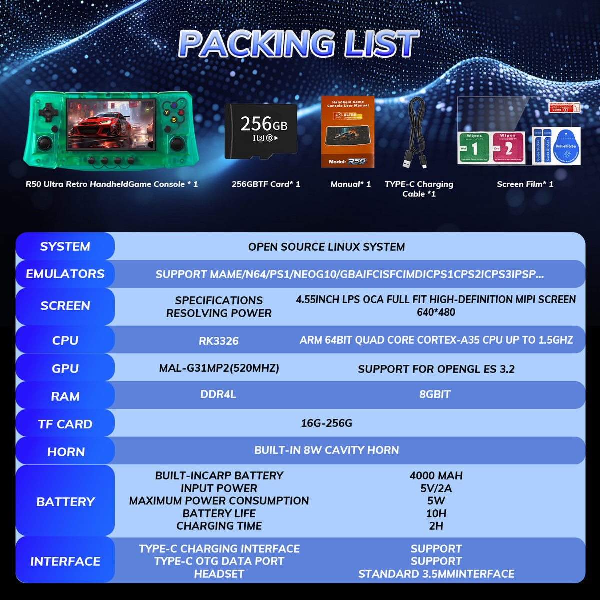 RegiisJoy R50 Ultra 50000 in 1 Handheld Game Console 4.5 Inch IPS Screen