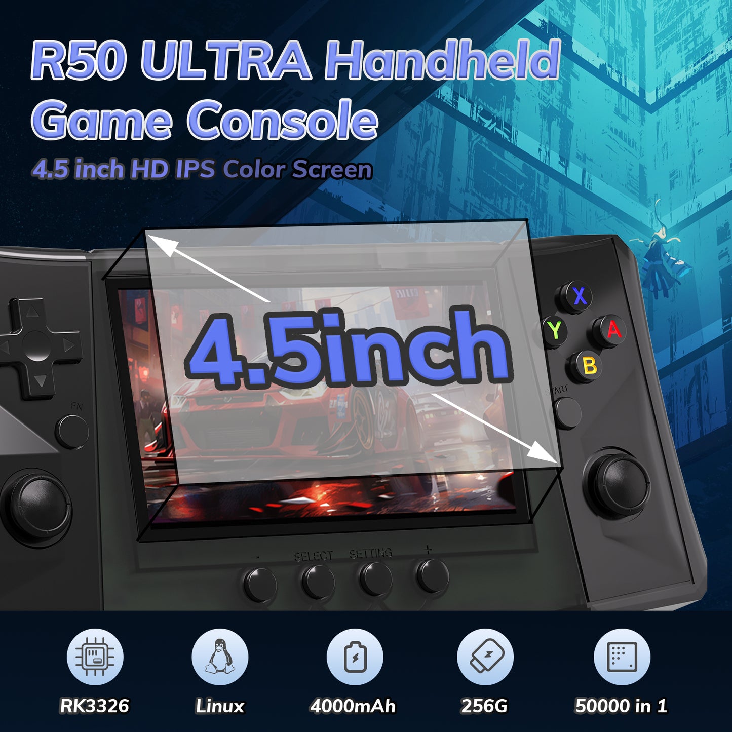 RegiisJoy R50 Ultra 50000 in 1 Handheld Game Console 4.5 Inch IPS Screen