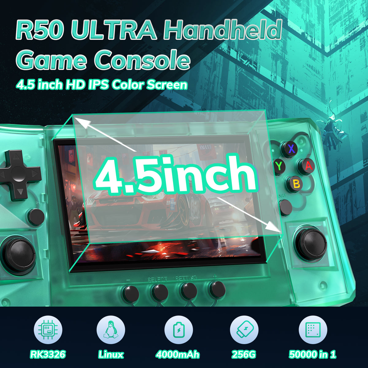 RegiisJoy R50 Ultra 50000 in 1 Handheld Game Console 4.5 Inch IPS Screen