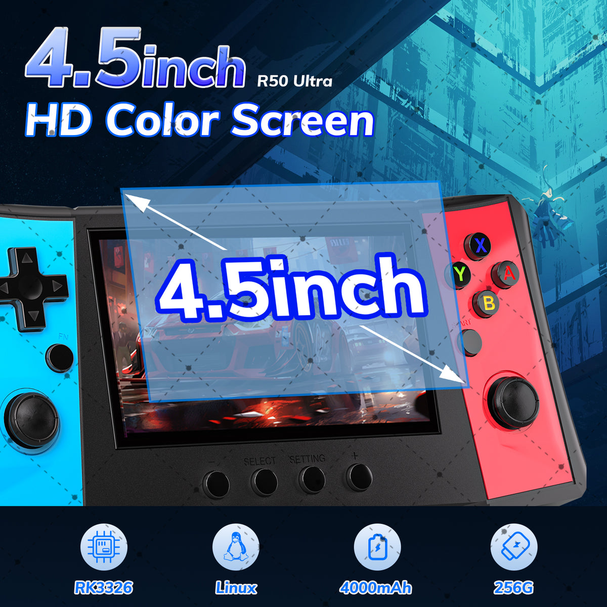 RegiisJoy R50 Ultra 50000 in 1 Handheld Game Console 4.5 Inch IPS Screen