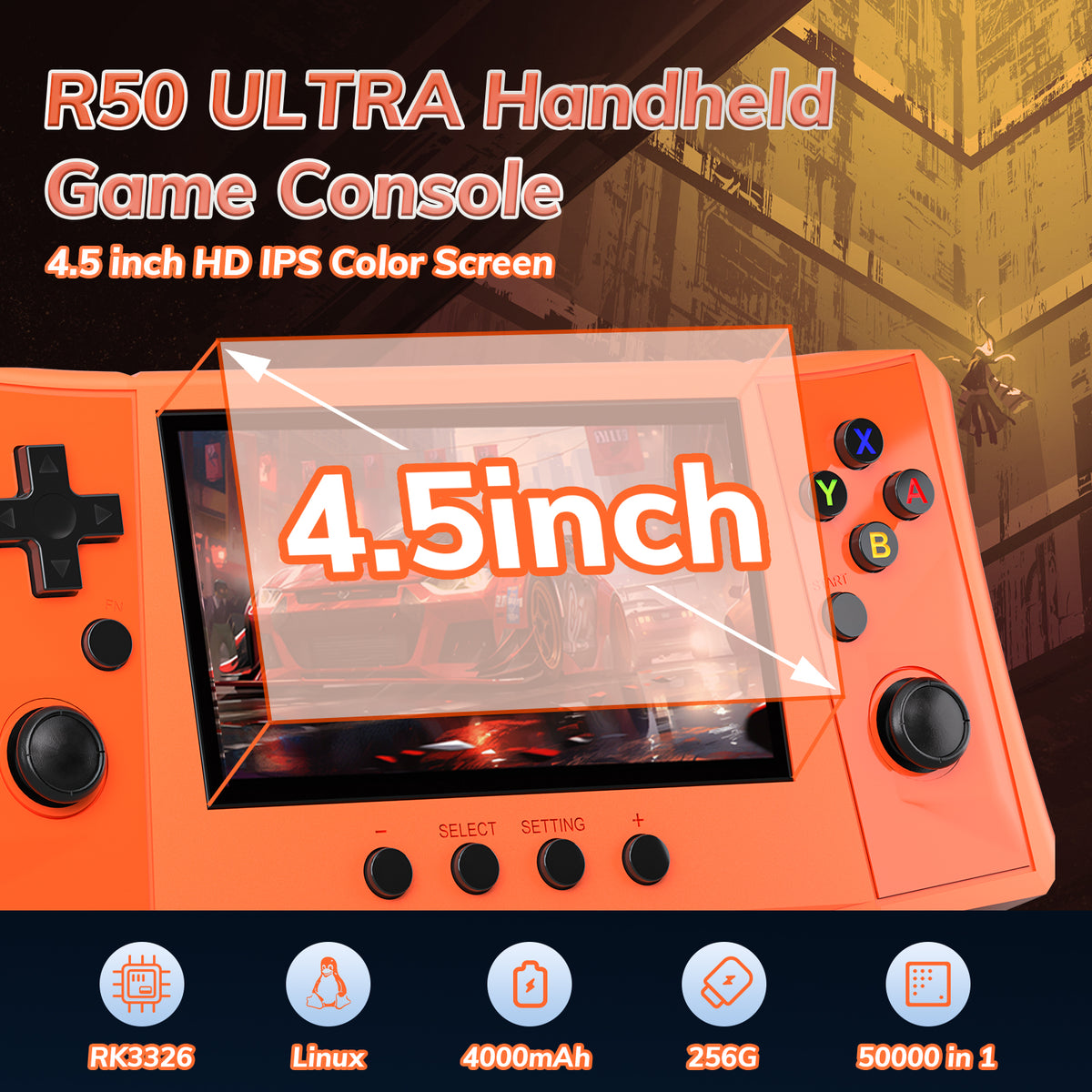 RegiisJoy R50 Ultra 50000 in 1 Handheld Game Console 4.5 Inch IPS Screen