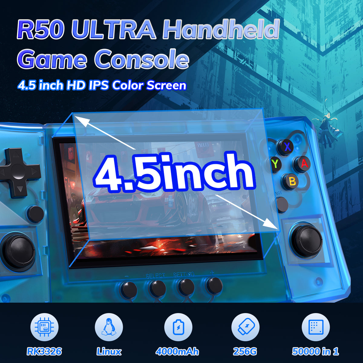 RegiisJoy R50 Ultra 50000 in 1 Handheld Game Console 4.5 Inch IPS Screen