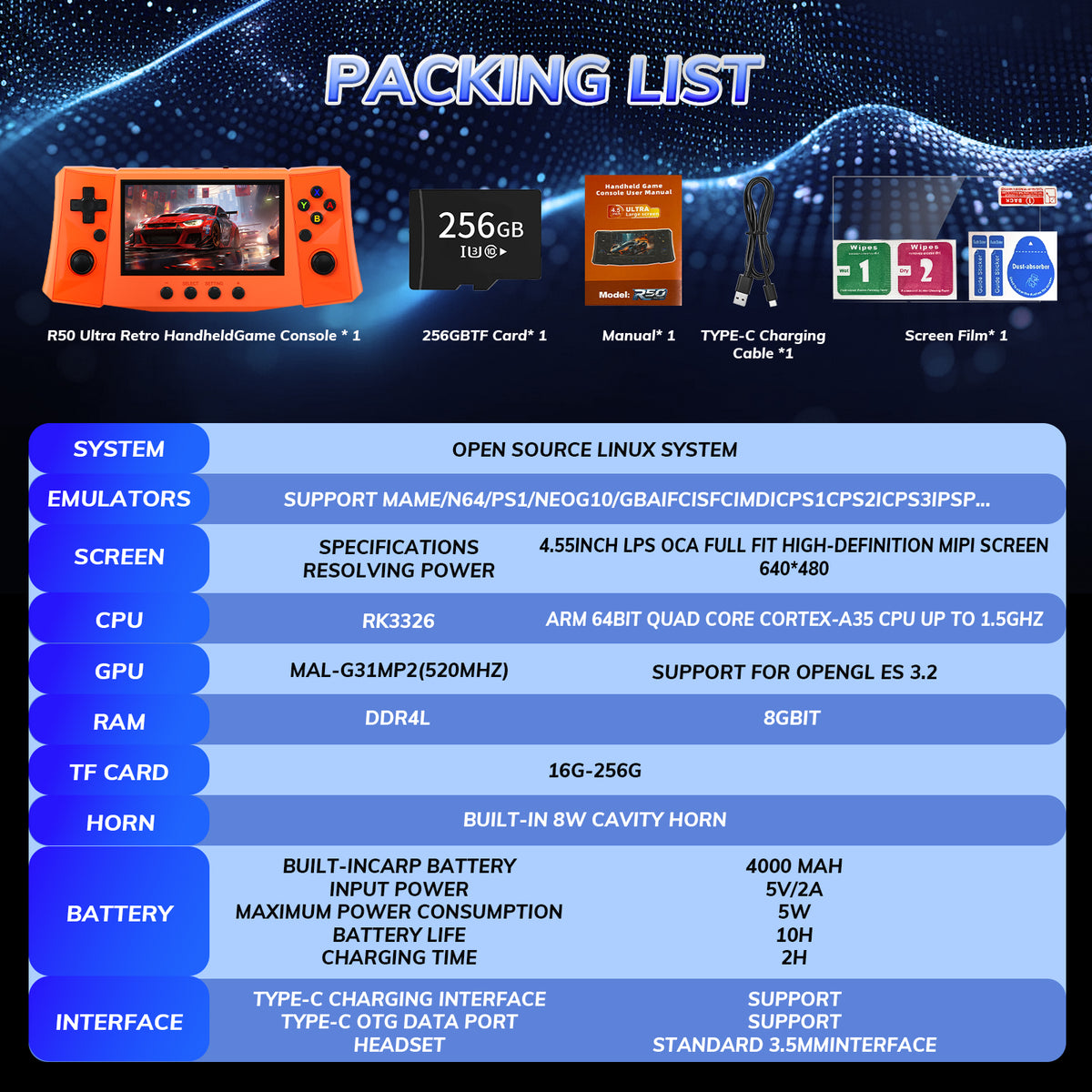 RegiisJoy R50 Ultra 50000 in 1 Handheld Game Console 4.5 Inch IPS Screen