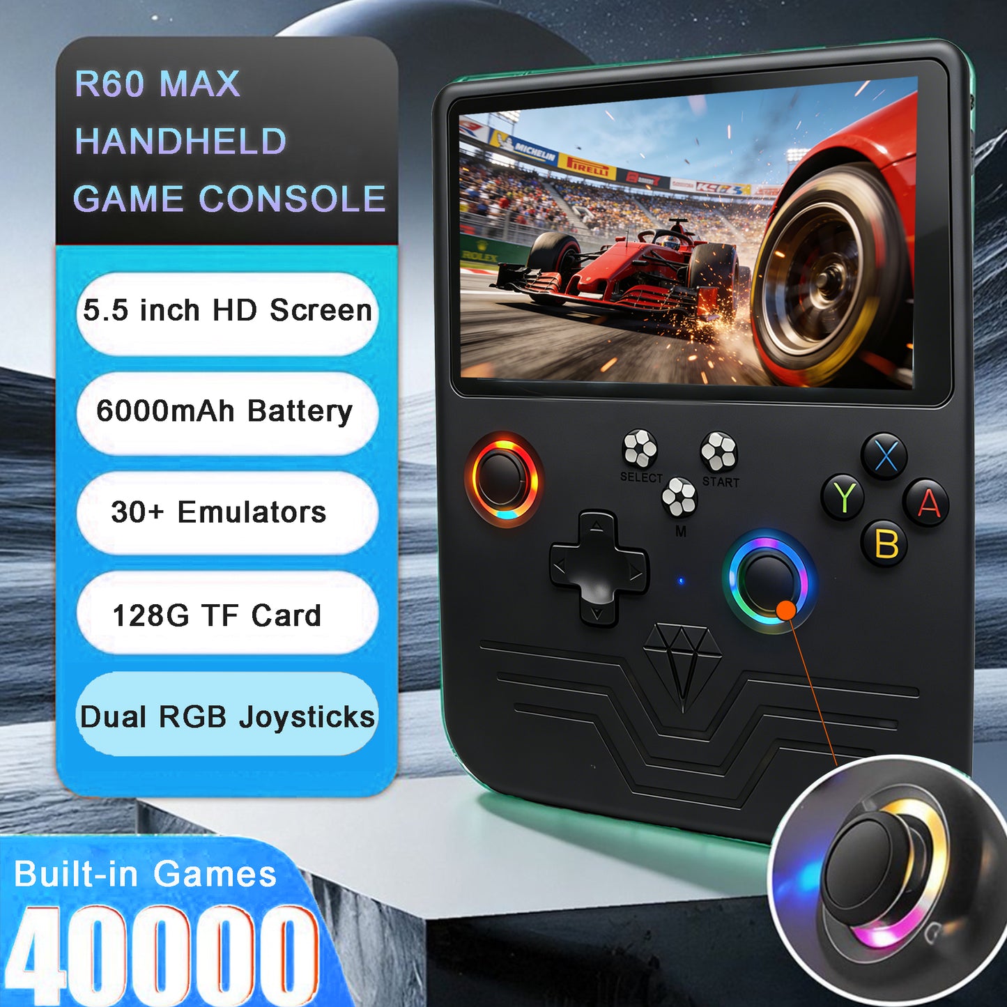 RegiisJoy R60MAX Handheld Game Console, 5.5 Inch IPS Screen,40000 Games 6000mAh Battery