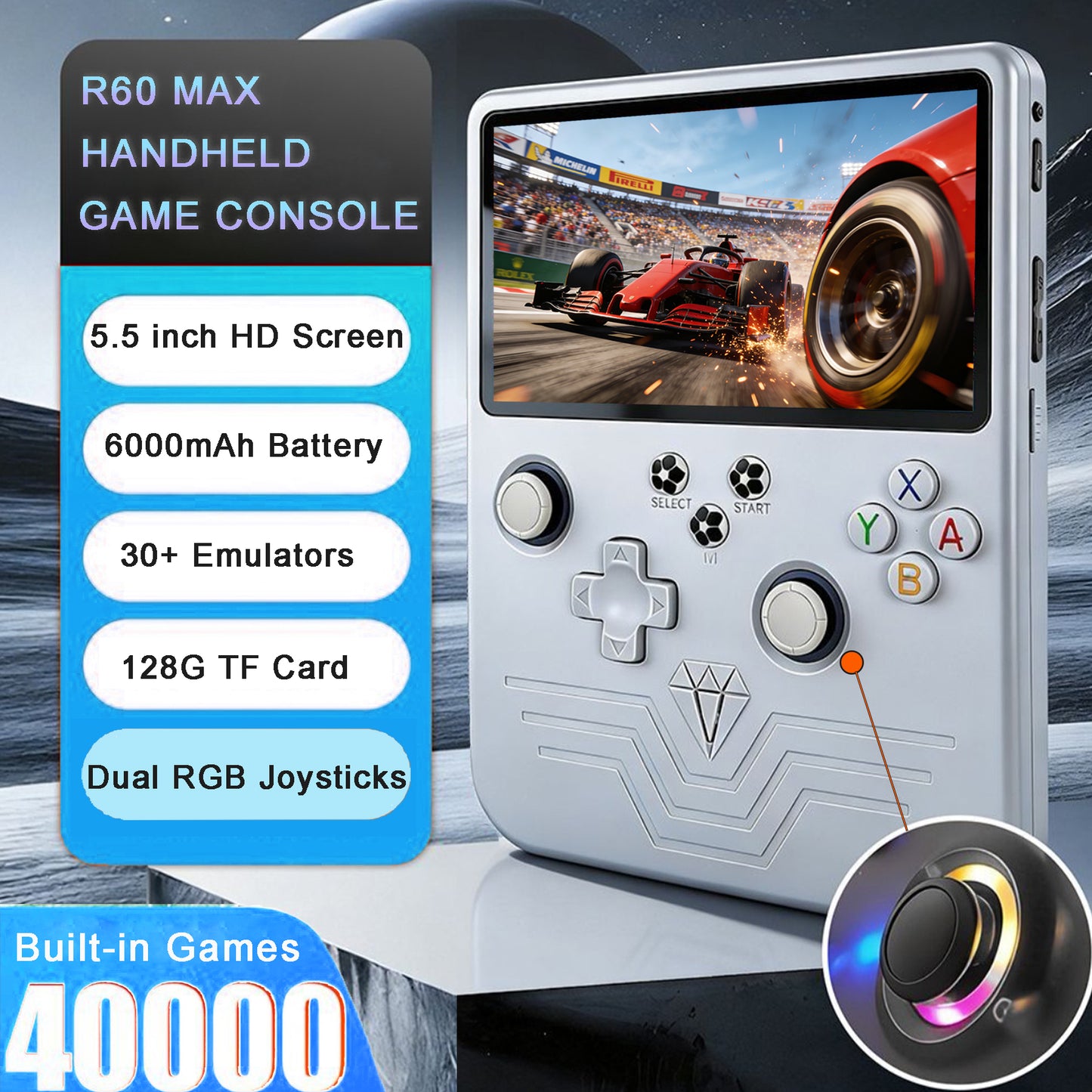 RegiisJoy R60MAX Handheld Game Console, 5.5 Inch IPS Screen,40000 Games 6000mAh Battery