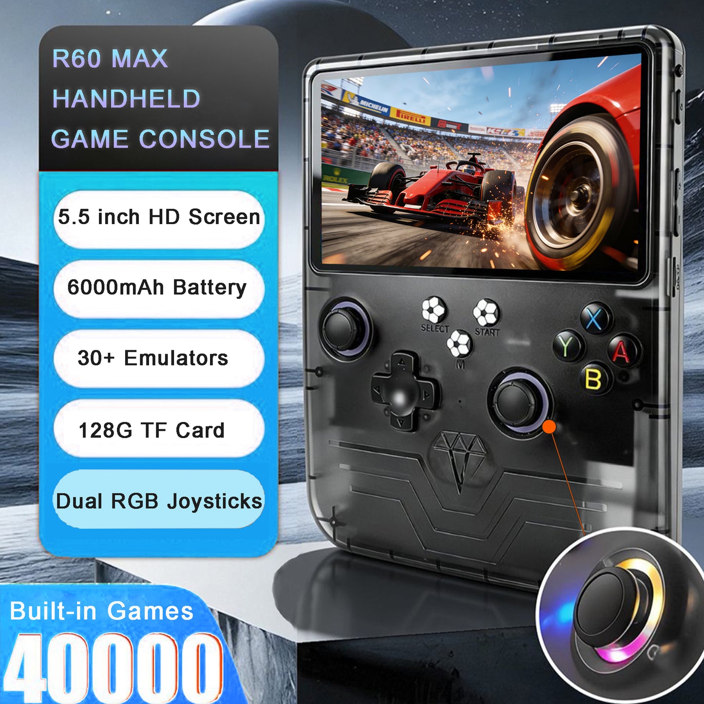 RegiisJoy R60MAX Handheld Game Console, 5.5 Inch IPS Screen,40000 Games 6000mAh Battery