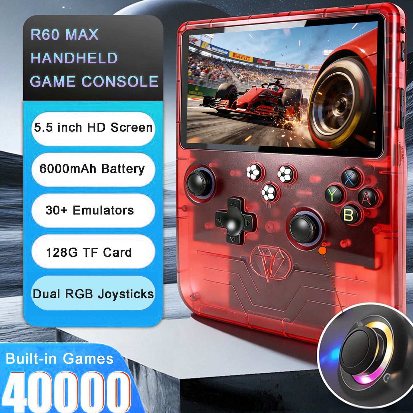 RegiisJoy R60MAX Handheld Game Console, 5.5 Inch IPS Screen,40000 Games 6000mAh Battery