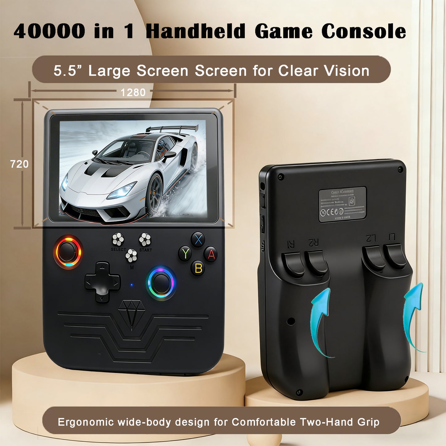 RegiisJoy R60MAX Handheld Game Console, 5.5 Inch IPS Screen,40000 Games 6000mAh Battery