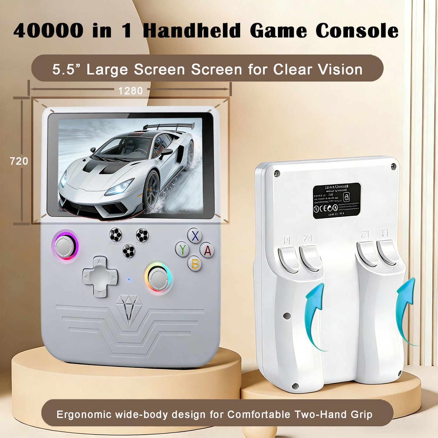 RegiisJoy R60MAX Handheld Game Console, 5.5 Inch IPS Screen,40000 Games 6000mAh Battery