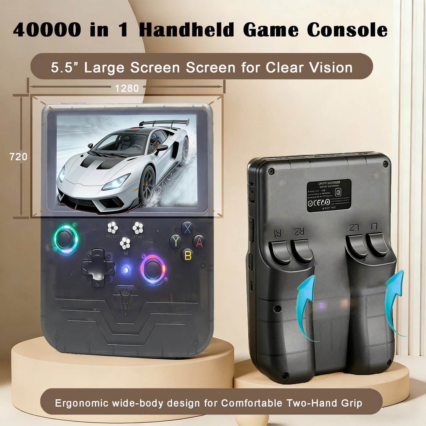 RegiisJoy R60MAX Handheld Game Console, 5.5 Inch IPS Screen,40000 Games 6000mAh Battery