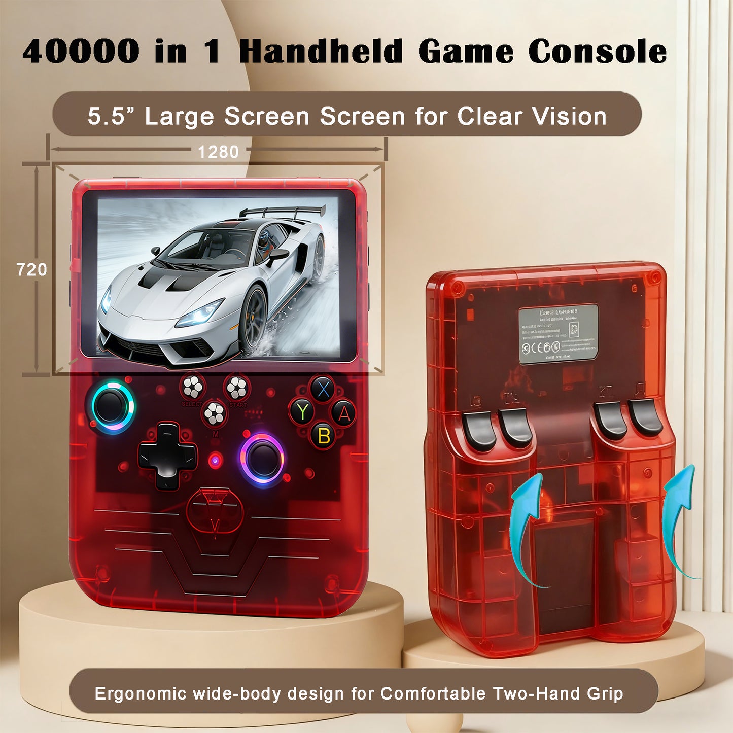 RegiisJoy R60MAX Handheld Game Console, 5.5 Inch IPS Screen,40000 Games 6000mAh Battery