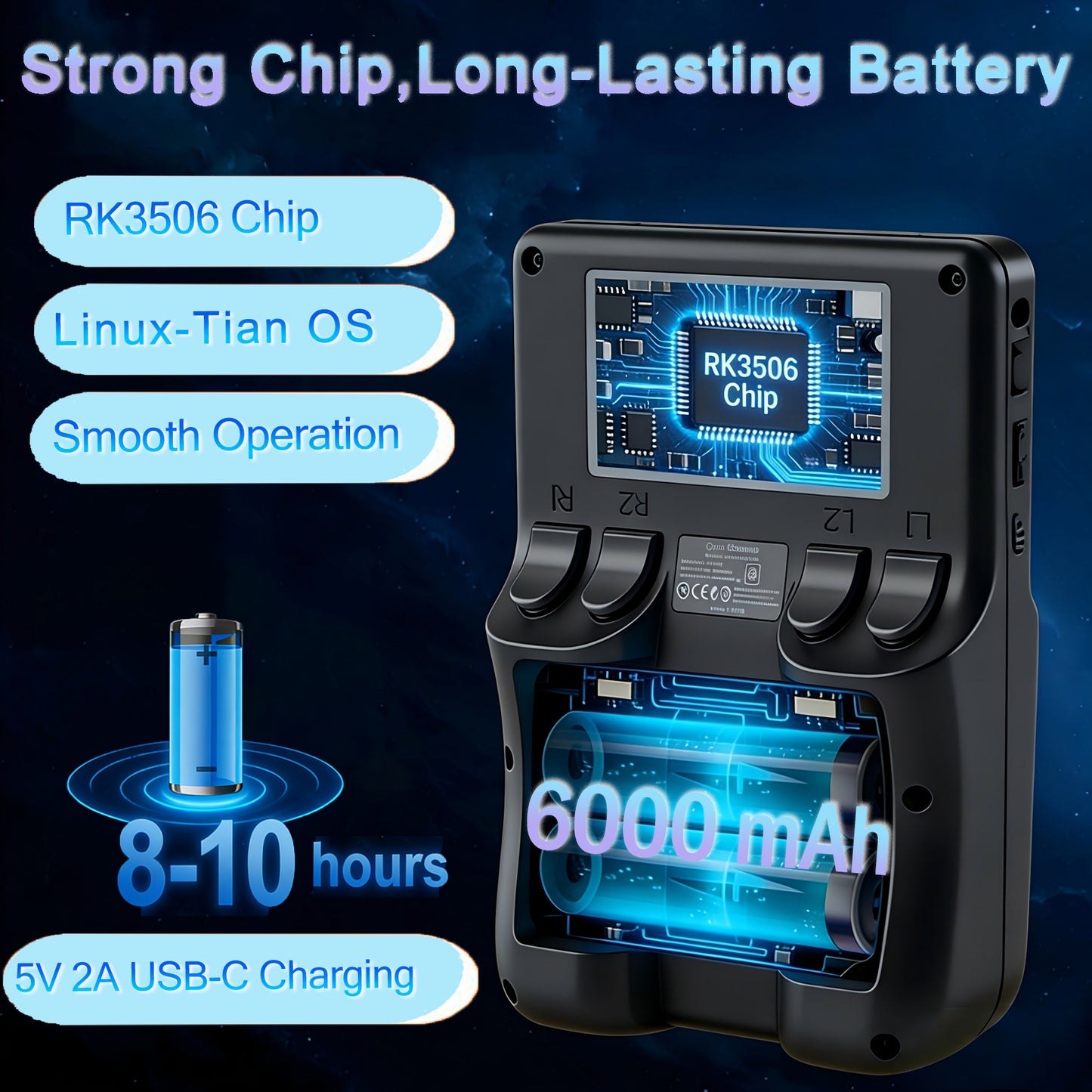 RegiisJoy R60MAX Handheld Game Console, 5.5 Inch IPS Screen,40000 Games 6000mAh Battery